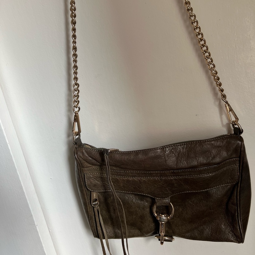 Rebecca Minkoff Army Green Leather purse with gold chain handle